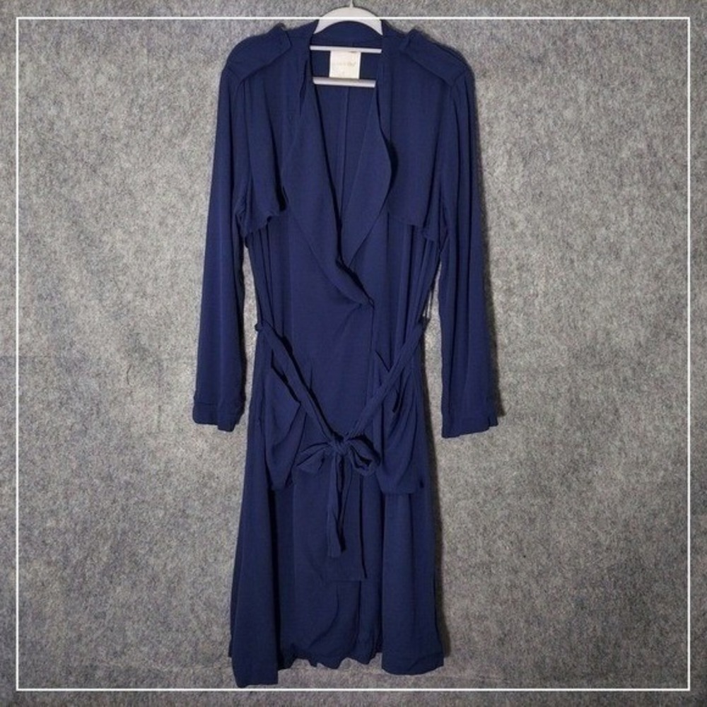 Line‎ & Dot Coat Women S Blue Modern Trench City Chic Belted Commuter Layering
